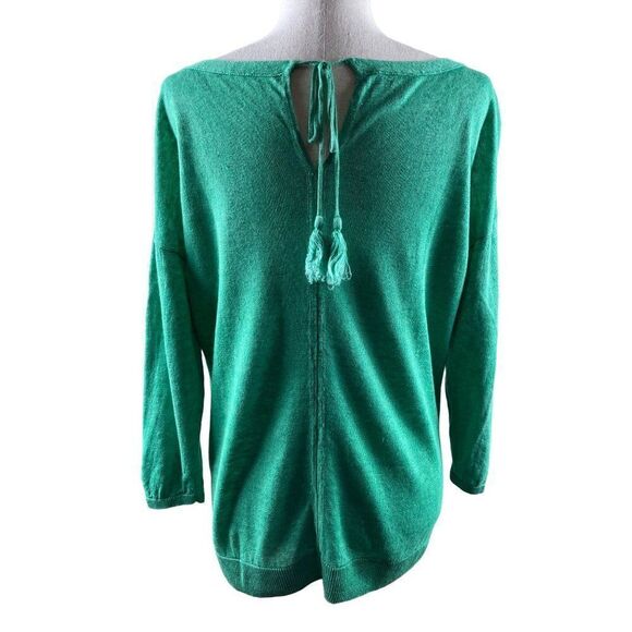Talbots Linen 3/4 Sleeve Tassel Tie Back Pullover Blouse Kelly Green Medium - Picture 3 of 10